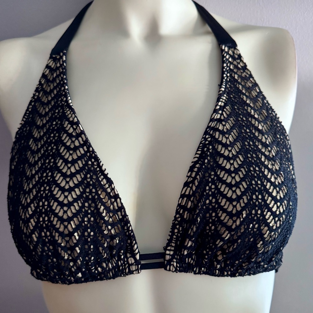 Luli Fama gold shimmer and black Halter Bikini Top (D)
